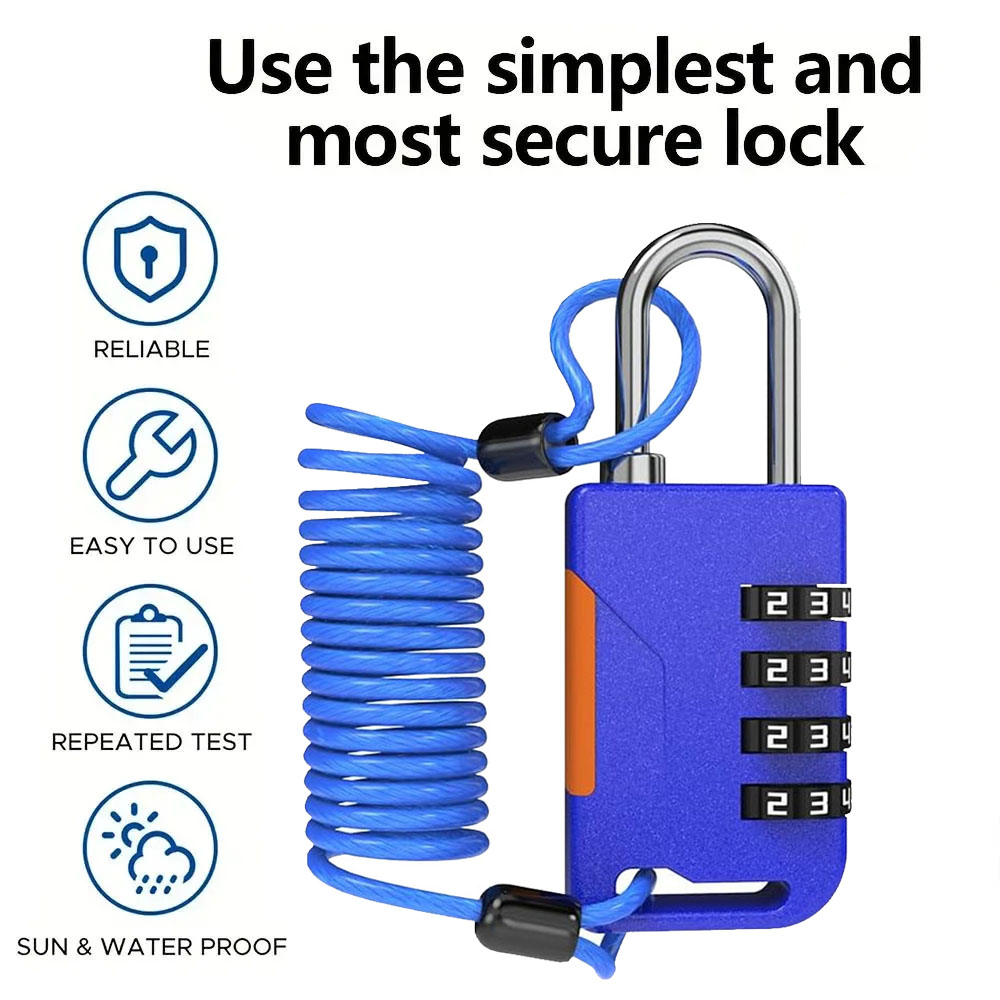 Travel Backpack Anti Theft - 4-cijferig combinatiehangslot met intrekbare kabel Anti-diefstal
